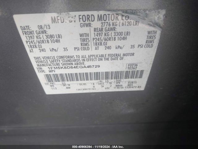 Ford EXPLORER XLT 2014 1FM5K8D84EGA46729 Image 9