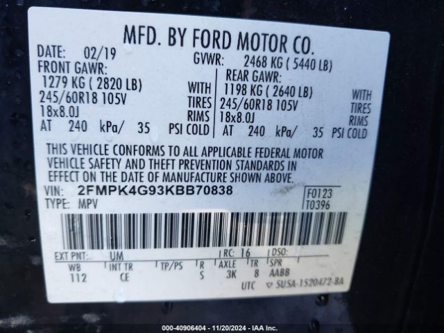 2FMPK4G93KBB70838 Ford EDGE SE