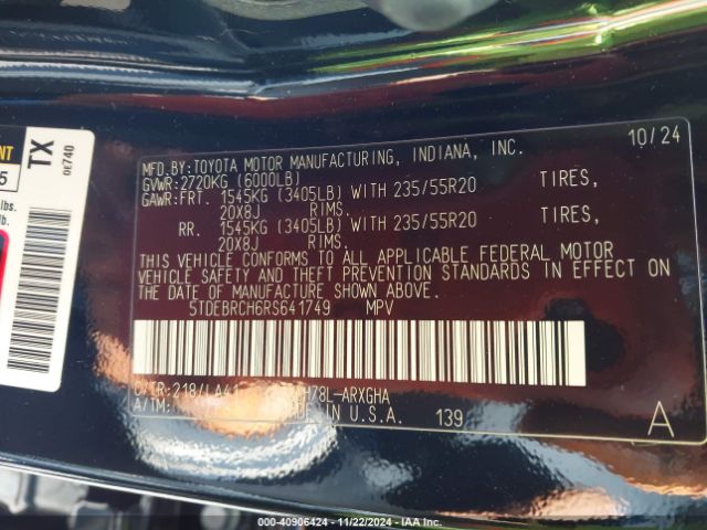 5TDEBRCH6RS641749 Toyota Highlander Hybrid Platinum
