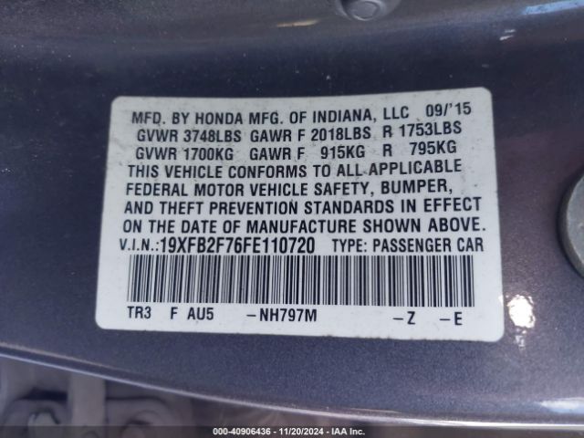 19XFB2F76FE110720 Honda CIVIC SE