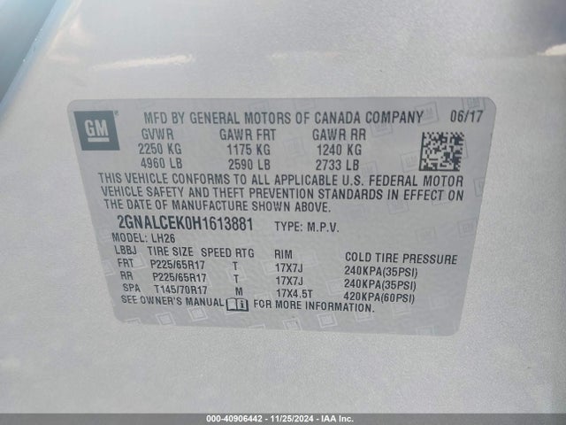 Chevrolet EQUINOX LT 2017 2GNALCEK0H1613881 Image 9