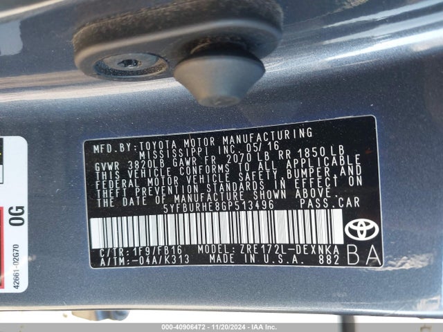 Toyota COROLLA LE 2016 5YFBURHE8GP513496 Image 9
