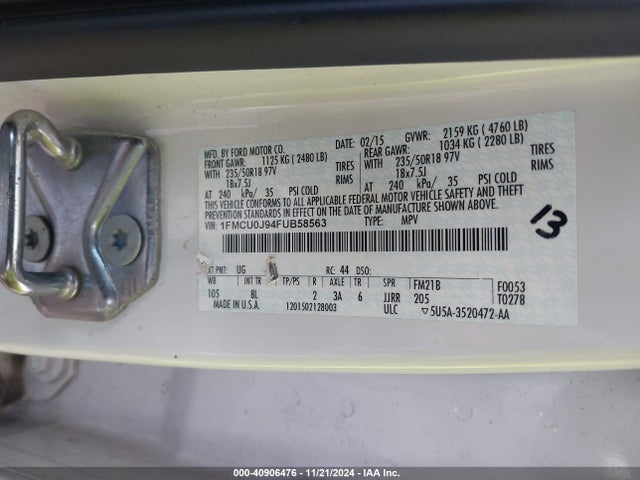Ford Escape Titanium 2015 1FMCU0J94FUB58563 Image 9