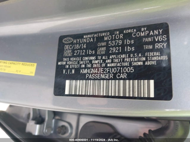 Hyundai Genesis 3.8 2015 KMHGN4JE2FU071005 Image 9