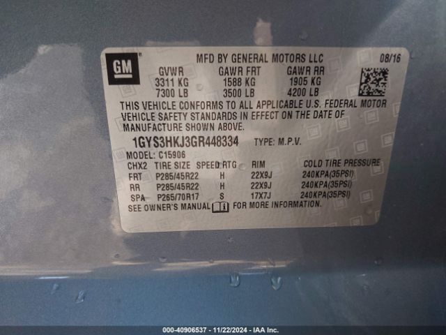 1GYS3HKJ3GR448334 Cadillac Escalade Esv Luxury Collection
