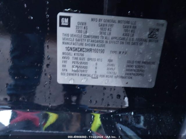 1GNSKCKC3HR160190 Chevrolet Tahoe Premier