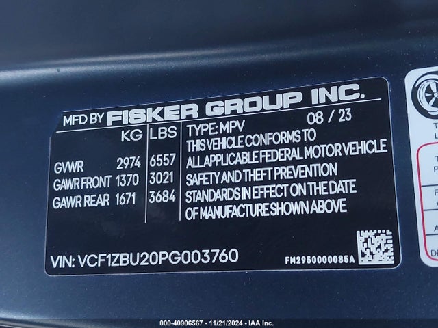 Fisker Ocean One 2023 VCF1ZBU20PG003760 Image 9
