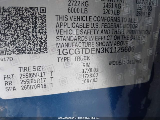 1GCGTDEN3K1125606 Chevrolet Colorado Z71