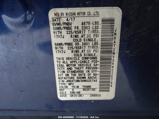Nissan ROGUE S 2017 JN8AT2MV3HW025744 Image 9
