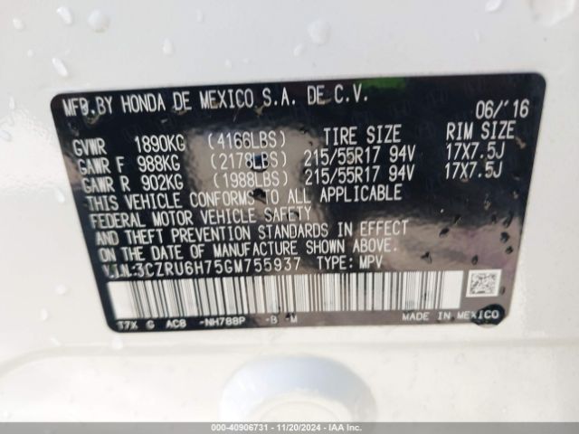 3CZRU6H75GM755937 Honda Hr-v Ex-l