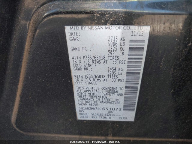 Nissan Pathfinder Sv 2014 5N1AR2MN7EC651073 Image 9