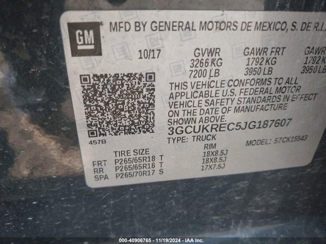 3GCUKREC5JG187607 Chevrolet Silverado 1500 2lt
