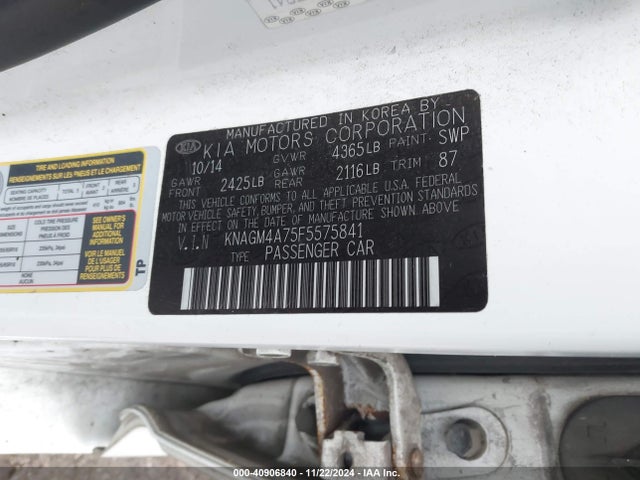 KIA Optima Lx 2015 KNAGM4A75F5575841 Image 9