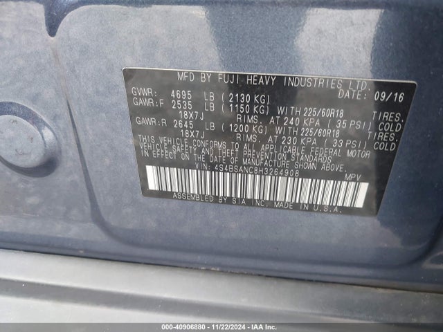 Subaru Outback 2.5i Limited 2017 4S4BSANC8H3264908 Image 9
