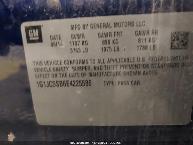 1G1JC5SB6E4225586 Chevrolet Sonic Lt Auto