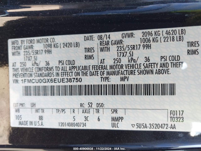 Ford ESCAPE SE 2014 1FMCU0GX6EUE38750 Image 9