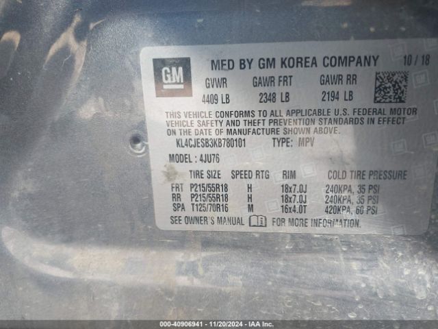 KL4CJESB3KB780101 Buick Encore Awd Preferred