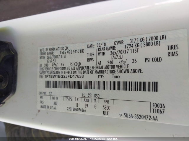Ford F-150 Xlt 2018 1FTEW1EG2JFD17633 Image 9