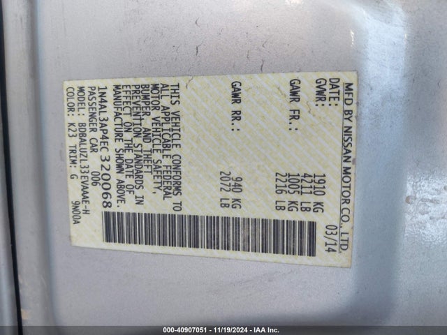 Nissan Altima 2.5 Sv 2014 1N4AL3AP4EC320068 Image 9