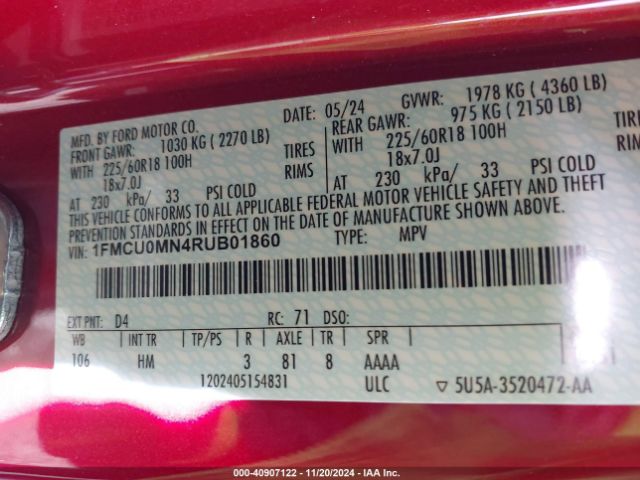 1FMCU0MN4RUB01860 Ford Escape St-line