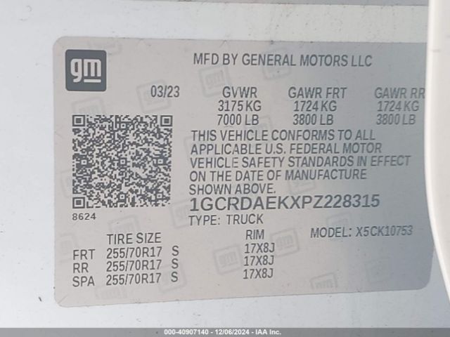 1GCRDAEKXPZ228315 Chevrolet Silverado 1500 4wd  Standard Bed Wt