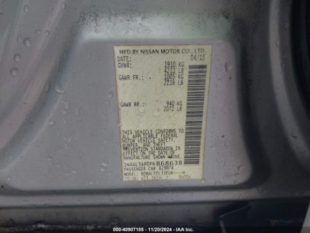 1N4AL3AP0FN868638 Nissan Altima 2.5 Sl