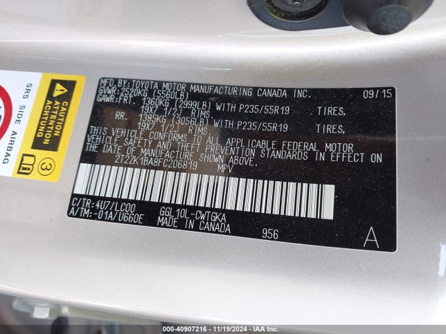 Lexus RX 350 2015 2T2ZK1BA8FC206819 Image 9
