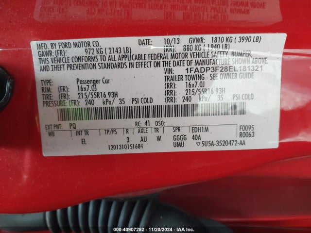Ford FOCUS SE 2014 1FADP3F28EL181321 Image 9