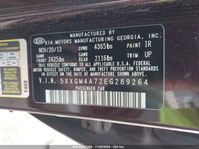5XXGM4A72EG289264 KIA Optima Lx