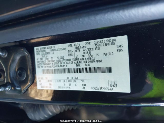 1FTEW1EF2HFA18113 Ford F-150 Lariat