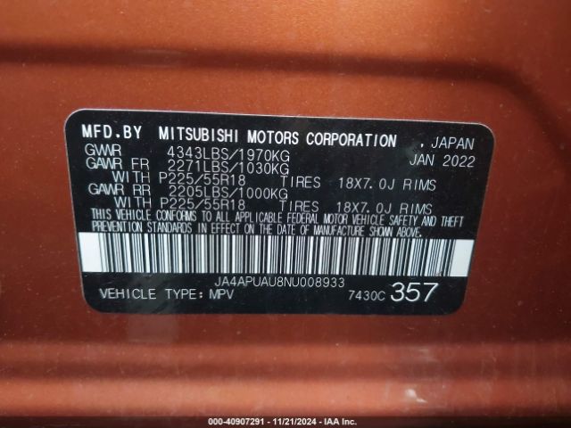 2022 MITSUBISHI OUTLANDER SPORT JA4APUAU8NU008933 Photo 8