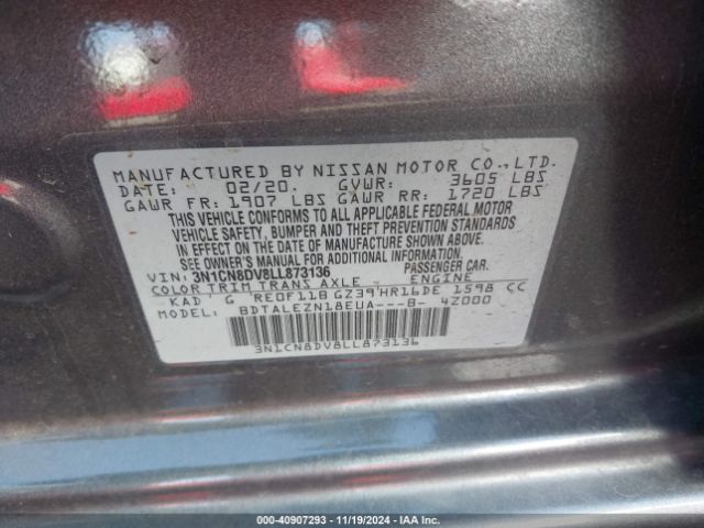 3N1CN8DV8LL873136 Nissan Versa S Xtronic Cvt