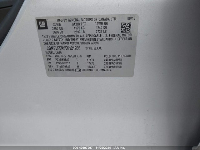 Chevrolet EQUINOX 1LT 2014 2GNFLFEK6E6121958 Image 9