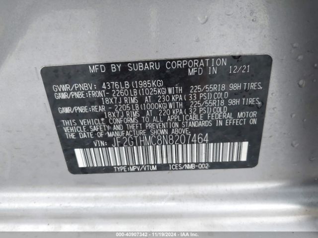 JF2GTHMC8N8207464 Subaru Crosstrek Limited