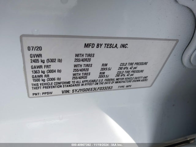 Tesla 2020 2020 5YJYGDEE3LF033283 Image 9