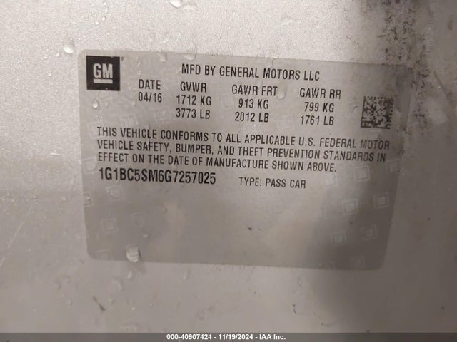1G1BC5SM6G7257025 Chevrolet le2 - di: direct injection, alum, vvt, gen i, gmna