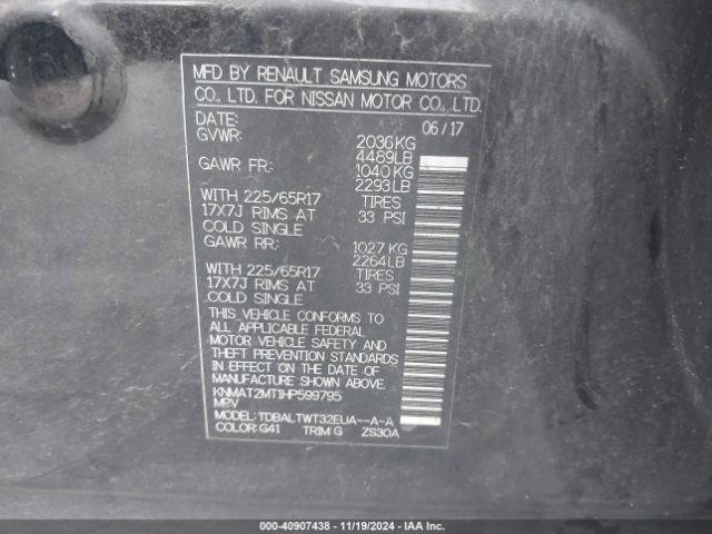 KNMAT2MT1HP599795 Nissan ROGUE SV
