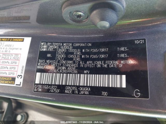 JTENU5JR3N5999286 Toyota 4runner Sr5 Premium
