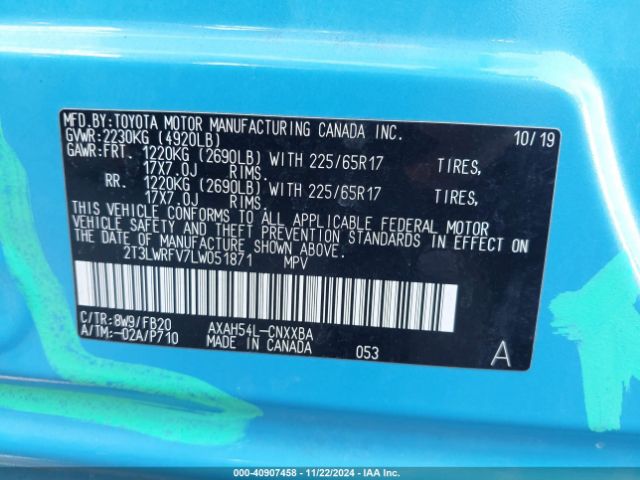 2T3LWRFV7LW051871 Toyota Rav4 Hybrid Le