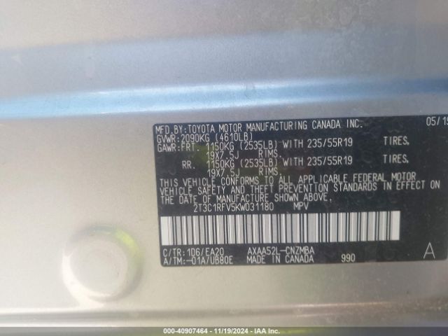 2T3C1RFV5KW031180 Toyota Rav4 Xle Premium