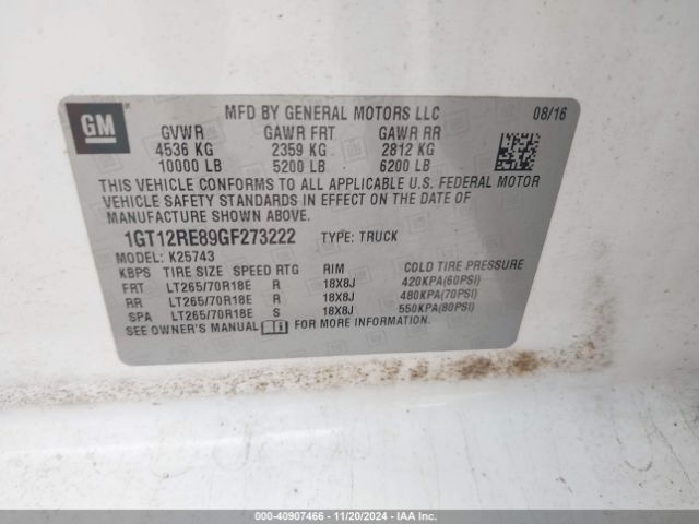 1GT12RE89GF273222 GMC SIERRA 2500HD