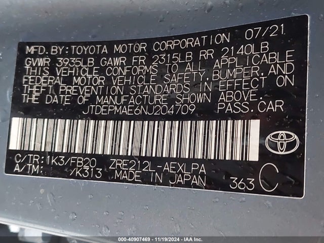 Toyota COROLLA LE 2022 JTDEPMAE6NJ204709 Image 9