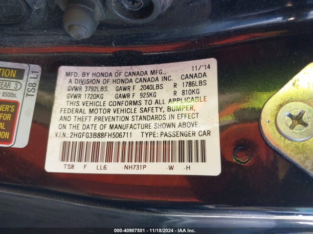 Honda CIVIC EX 2015 2HGFG3B88FH506711 Image 9