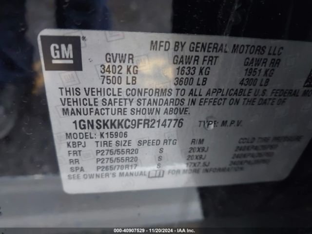 1GNSKKKC9FR214776 Chevrolet Suburban 1500 Ltz