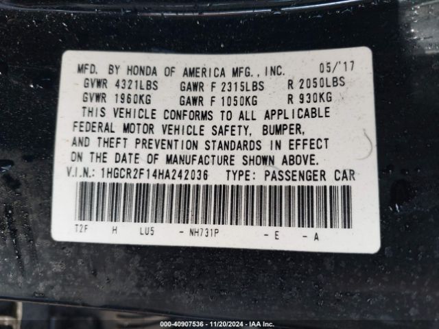 1HGCR2F14HA242036 Honda Accord Sport Se