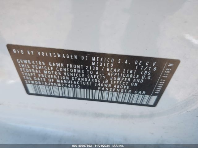3VWDB7AJ9HM274010 Volkswagen Jetta 1.4t Se