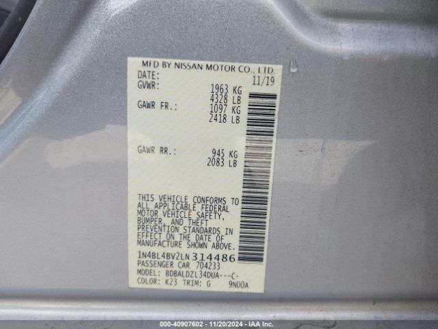 1N4BL4BV2LN314486 Nissan Altima S Fwd