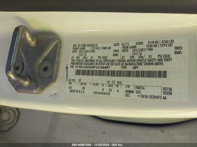 Ford ESCAPE SE 2015 1FMCU9GX8FUC44467 Image 9