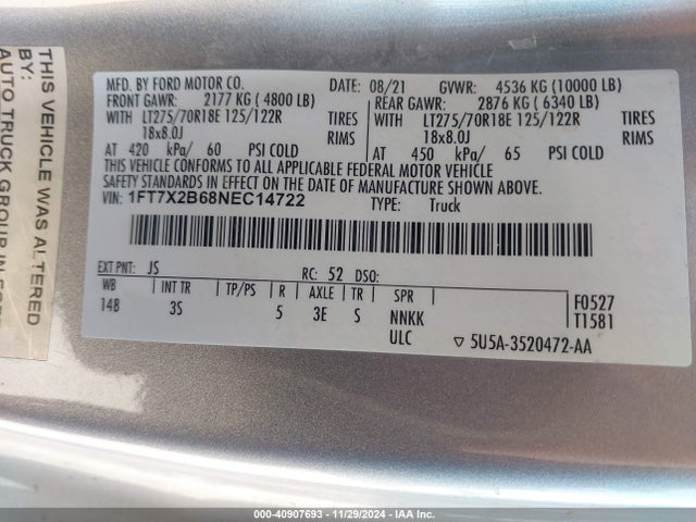 Ford F-250 Xlt 2022 1FT7X2B68NEC14722 Image 9