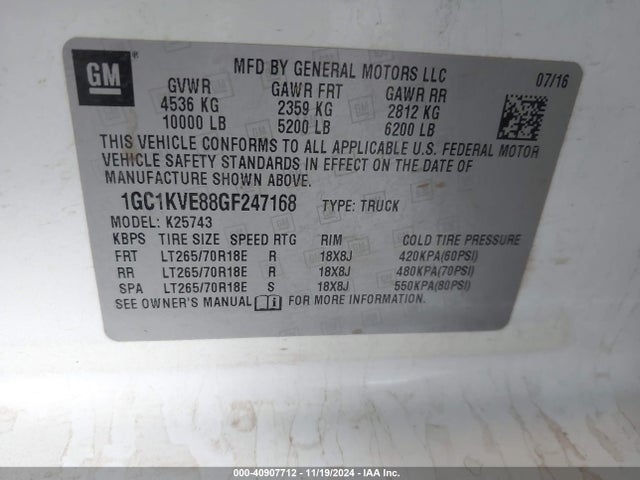 Chevrolet Silverado 2500hd Lt 2016 1GC1KVE88GF247168 Image 9